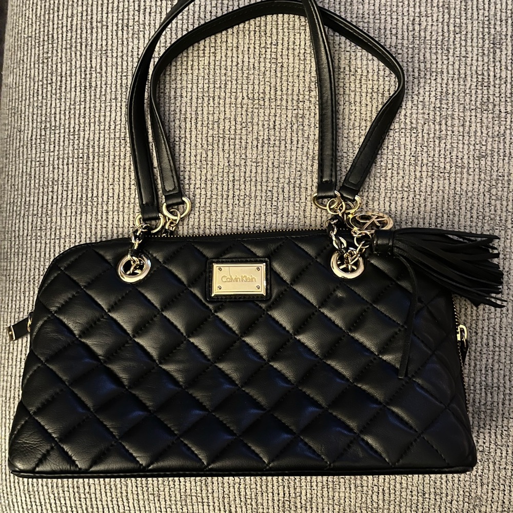 Calvin Klein Quilted Black Leather Shoulder Bag Purse
